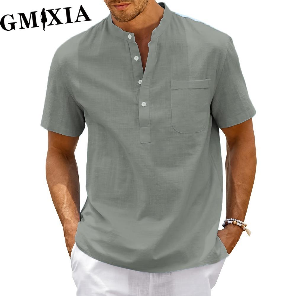 GMXIA Men's fashion casual solid color print Tops & T-shirts Shirt