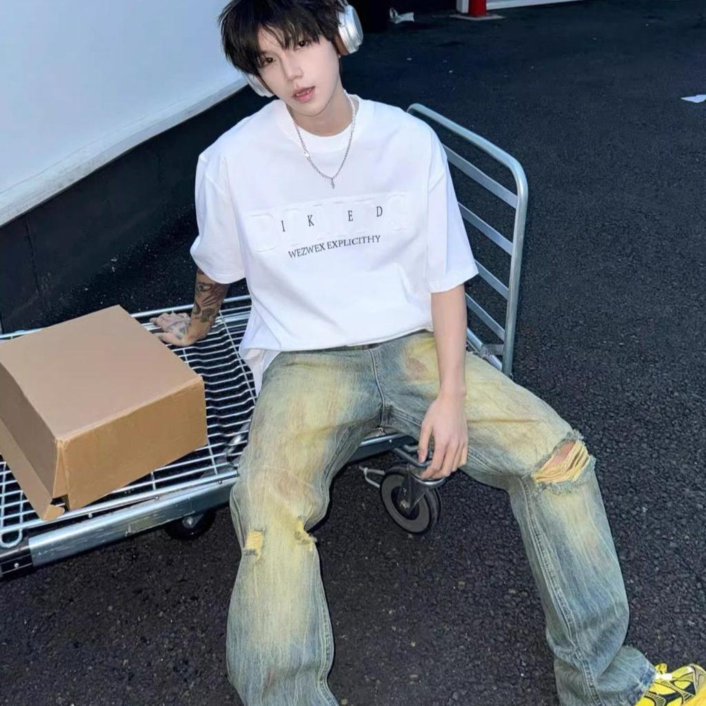 Men's Clothing Cool Stylish Printed Letter Short Sleeve Summer Casual T-Shirt Loose Fit Breathable Comfortable Everyday