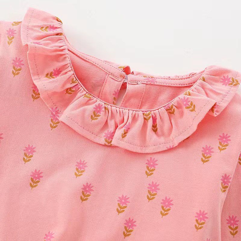 Baby Girl's Long-Sleeved Round Neck Floral Top T-shirt Children's Clothing
