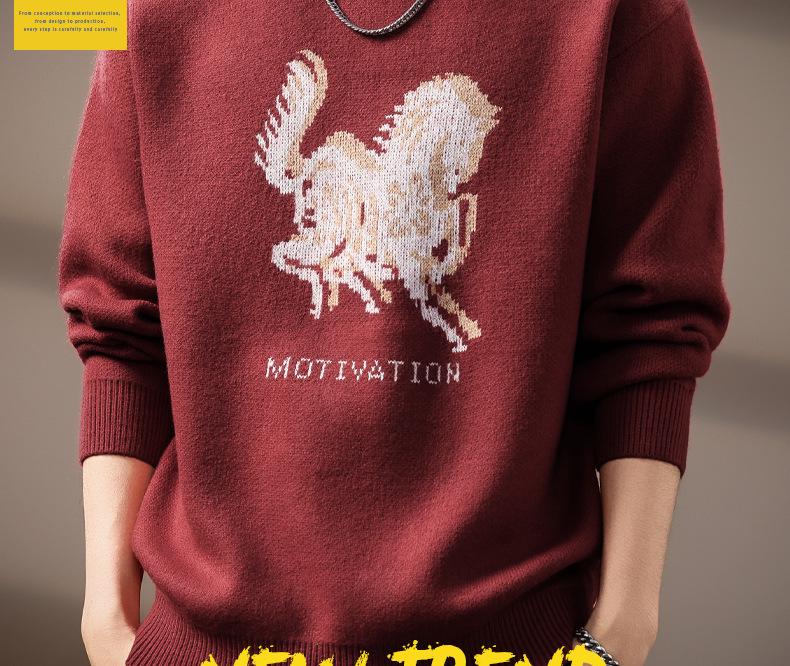 Men's Zodiac Year Horse Print Retro Knit Sweater