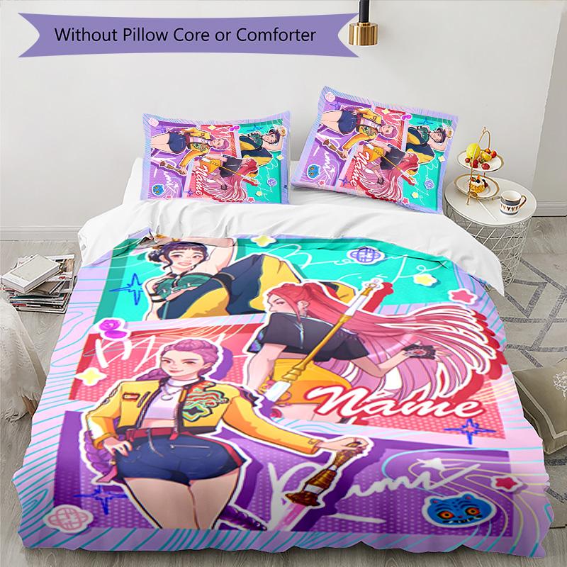3pcs KPop Demon Hunters30 Cover Set - Personalized Name, HD Printed Bedding with 1 Cover and 2 Pillowcases - Perfect for Home Decor, Easy Care