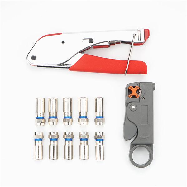 Compression Tool Kit RG59 RG6 Coaxial Crimping Tool Dual Blade Coaxial Cable Stripper With 10F Conne