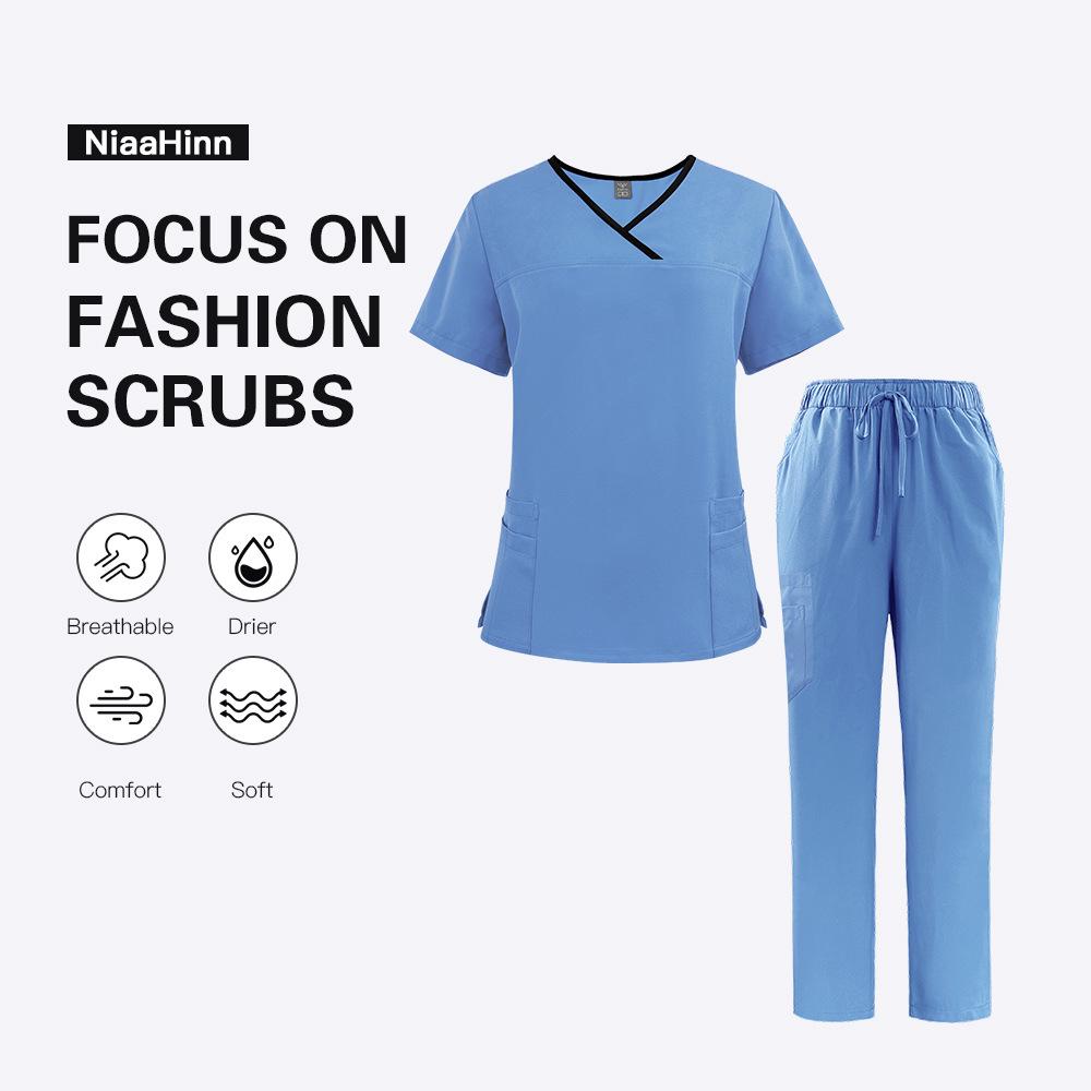 Women's Short Sleeve Scrub Suit Set - Medical Uniform for Dental Clinic & Doctor Workwear