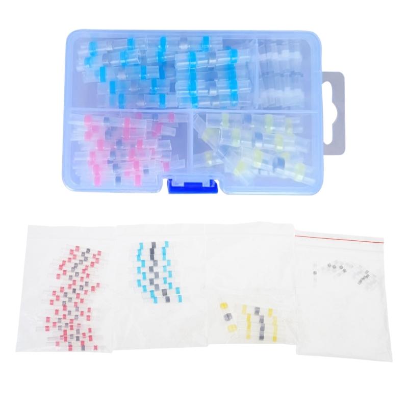 Set of 50pcs/100pcs Heat Shrink Butt Connectors Assortment Color Box Packed Low Temperature Soldering Wire Terminals