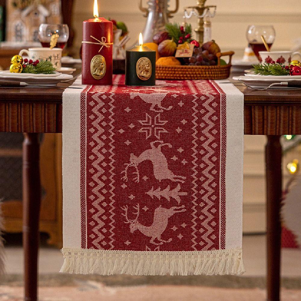 Red Christmas Table Runner Thickened Elks Tablecloth Creative Xmas Desktop Decoration  Living Room