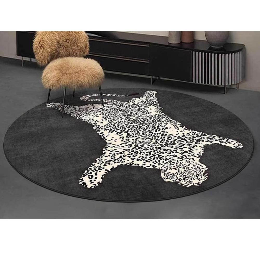 

Green Round Living Room Carpet Large Area Leopard Pattern Bedroom Rug Simple Fashion Creative Decoration Coffee Table Mats Tapis Diameter 80cm