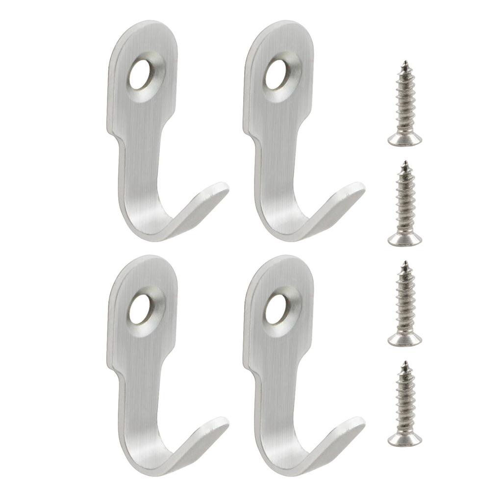 4pcs Sturdy Stainless Steel Wall Hook for Bathroom Kitchen Bedroom Office Easy Installation with Screws and Adhesive