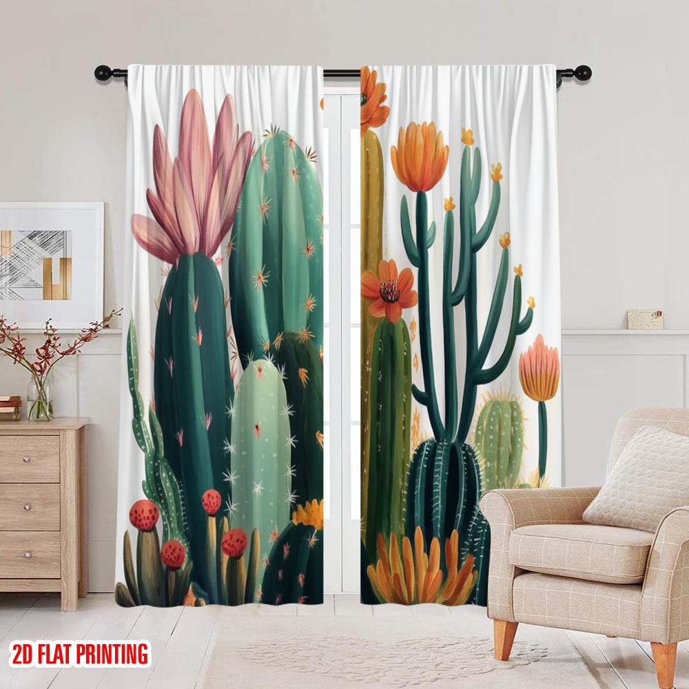 2pcs,2D Plane Printing Contemporary Curtains Cactus Blooms Polyester Woven (without Rod) Art Deco Festive Use for Living Room