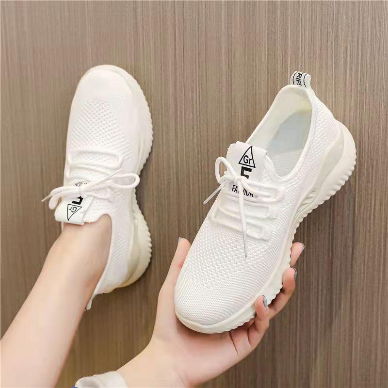 Women's flying woven little white single shoes, casual sports running trendy shoes, girls' new spring and autumn versatile