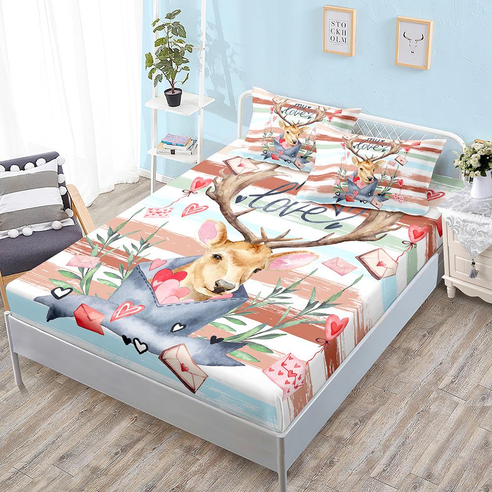 Animal Deer Kit, Mattress, Three-Piece Set, Bedspread, Pillowcase, Mattress Protective Cover, Bed Sheet All-Inclusive, Elastic