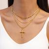 18k Real Gold Electroplated Double Chain Cross Pendant Necklace Niche Item Decoration