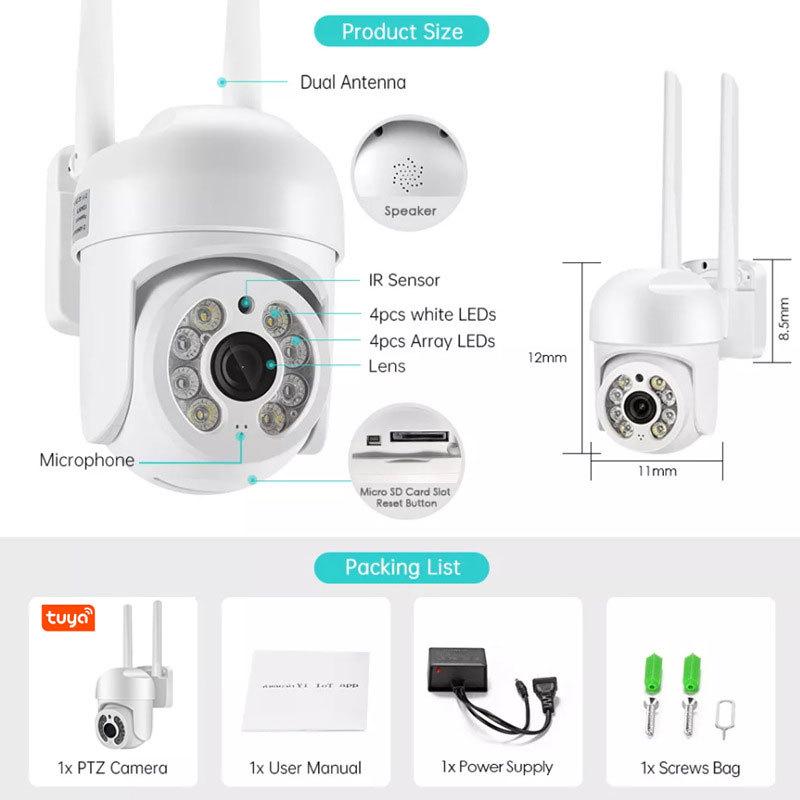Tuya Wireless Outdoor IP Surveillance Camera with Night Vision & Remote Monitoring