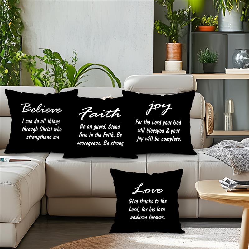 Home Decor Believe Faith Joy Love Inspirational Pillows Pattern Cushion Cover Suitable For Sofa Bedroom Car Pillow Cover