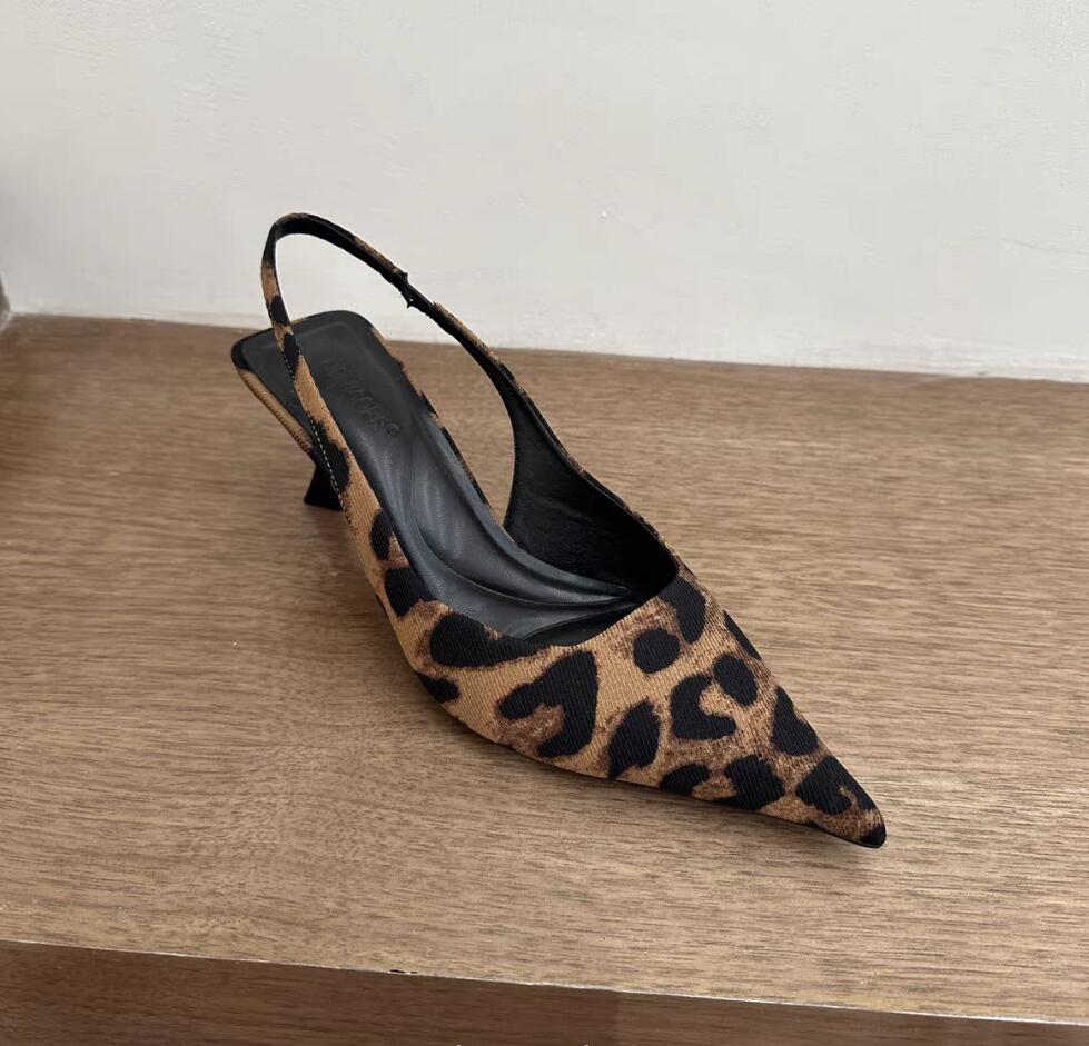 Summer Retro Slip On Leopard Women Sandals Shoes Fashion Pointed Toe High Heel Stripper Party Ladies Sandalias Beautiful Shoe