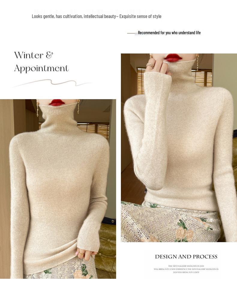 Women's Seamless Slimming Turtleneck Knitwear - Autumn & Winter Velvet Base Layer Sweater.