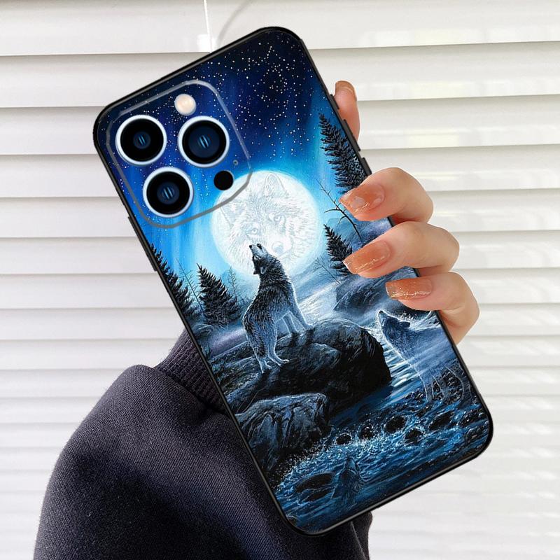 Moon Roaring Wolf Phone Case For iPhone 16 14 13 12 11 15 17 Pro Max mini 15 16 Plus 16e 17 Air Cover Fundas