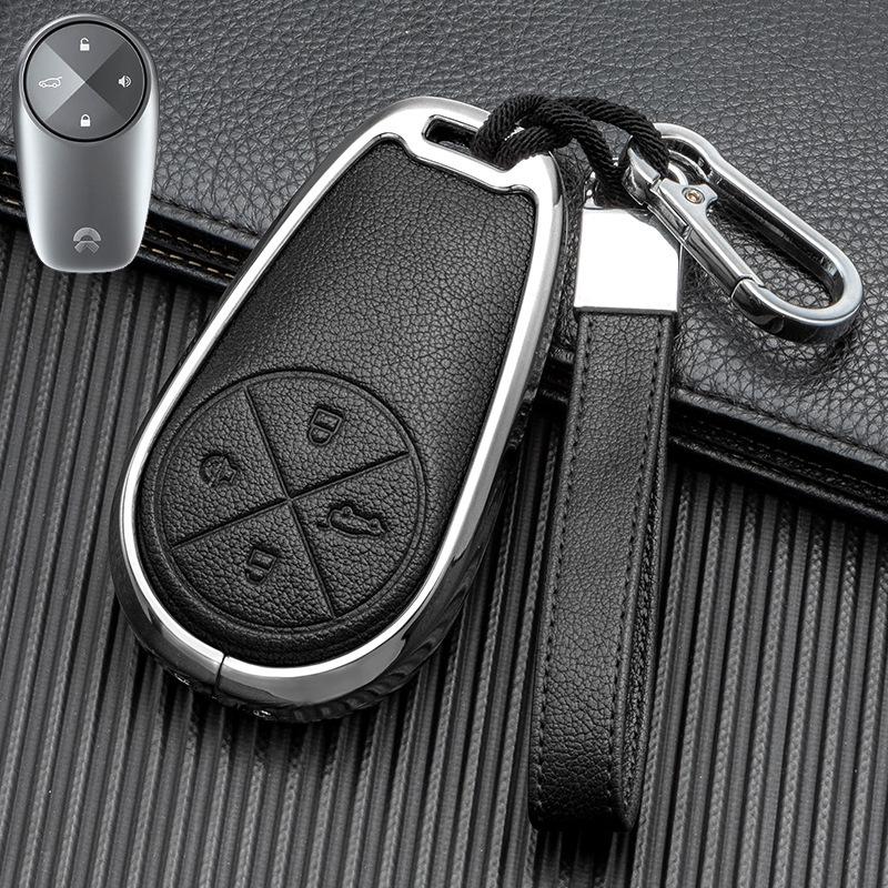 Key Cover for 2022 NIO ES6/ES8/EC6 - Double-Sided Leather and Metal Design, Unobstructed Signal Protection