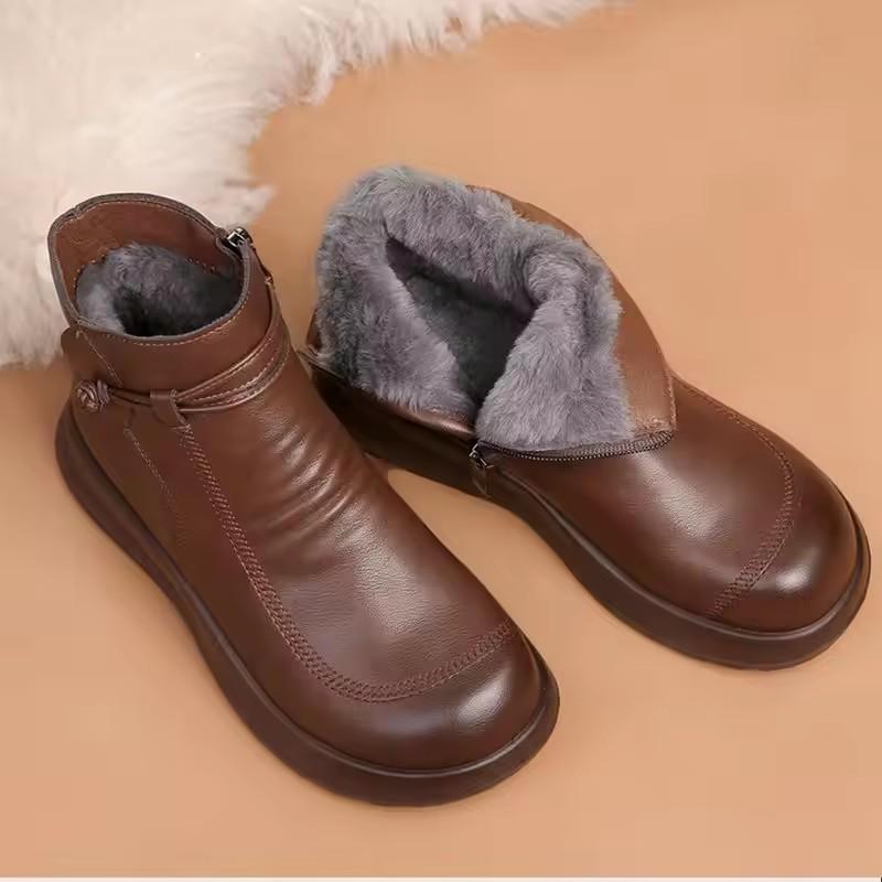 Fashion Winter Women Genuine Leather Ankle Boots Female Thick Wool Warm Snow Boots Mother Waterproof Non-slip Booties