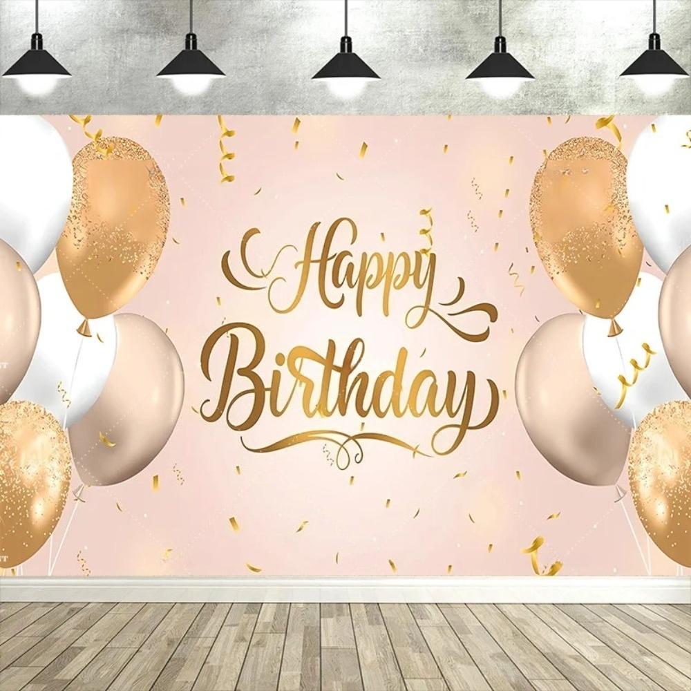Black and Gold Themed Adult Birthday Party Banner Background, Sparkling Balloon Children's Birthday Party Photography Background1