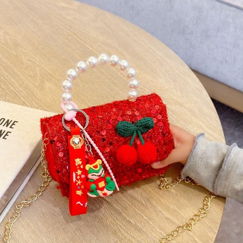 New Childrens Stylish Year Bag Adorable Pearl Chain Shoulder Crossbody Bag Girls For