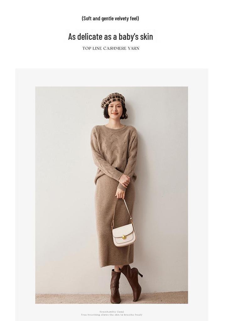 Women's Cashmere Cable Knit Sweater: Loose, Round Neck Pullover for Autumn & Winter
