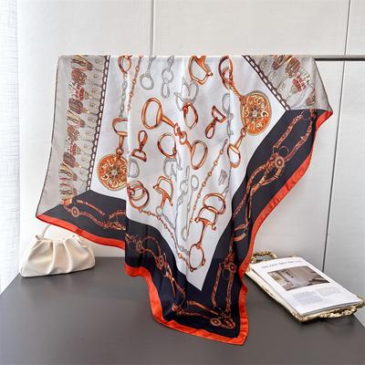 Style Horse Title Buckle Simulation Silk Printing Large Square Scarf Silk Scarf Shawl Headscarf Beach Scarf Neck Protection Scarf