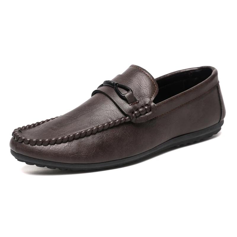 Fashion Summer Men Casual Shoes Leather Moccasins Breathable Slip on Boat Shoes Italian Luxury Brand Mens Driving Loafers Size 39-46