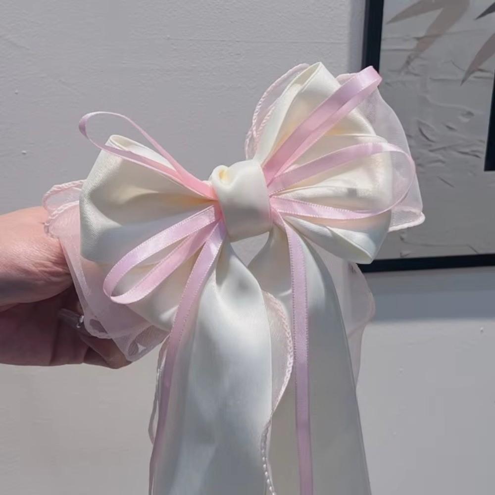 Lace Bow Ribbon Hair Clips Long Tails Ribbon Satin Hairpins Elegant Coquette Barrettes Women Girls