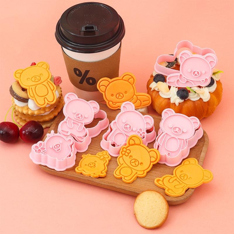 Cartoon Bear Cookie Cutter Set Relaxing Bear Cake Decorating Mold Baking Tools Home Kitchen Accessories for DIY Biscuit Pastry