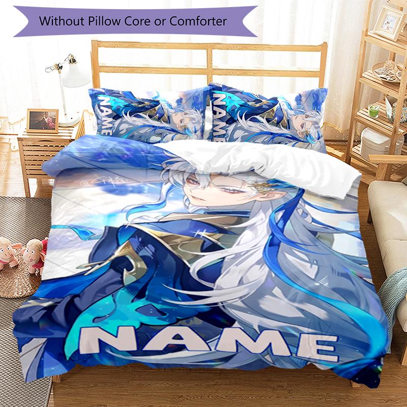 3pcs Custom Name Genshin Impact Characters Bedding Set Duvet Cover Closure Includes 1 Duvet Cover & 2 Pillowcases for All Seasons Bedroom Decor