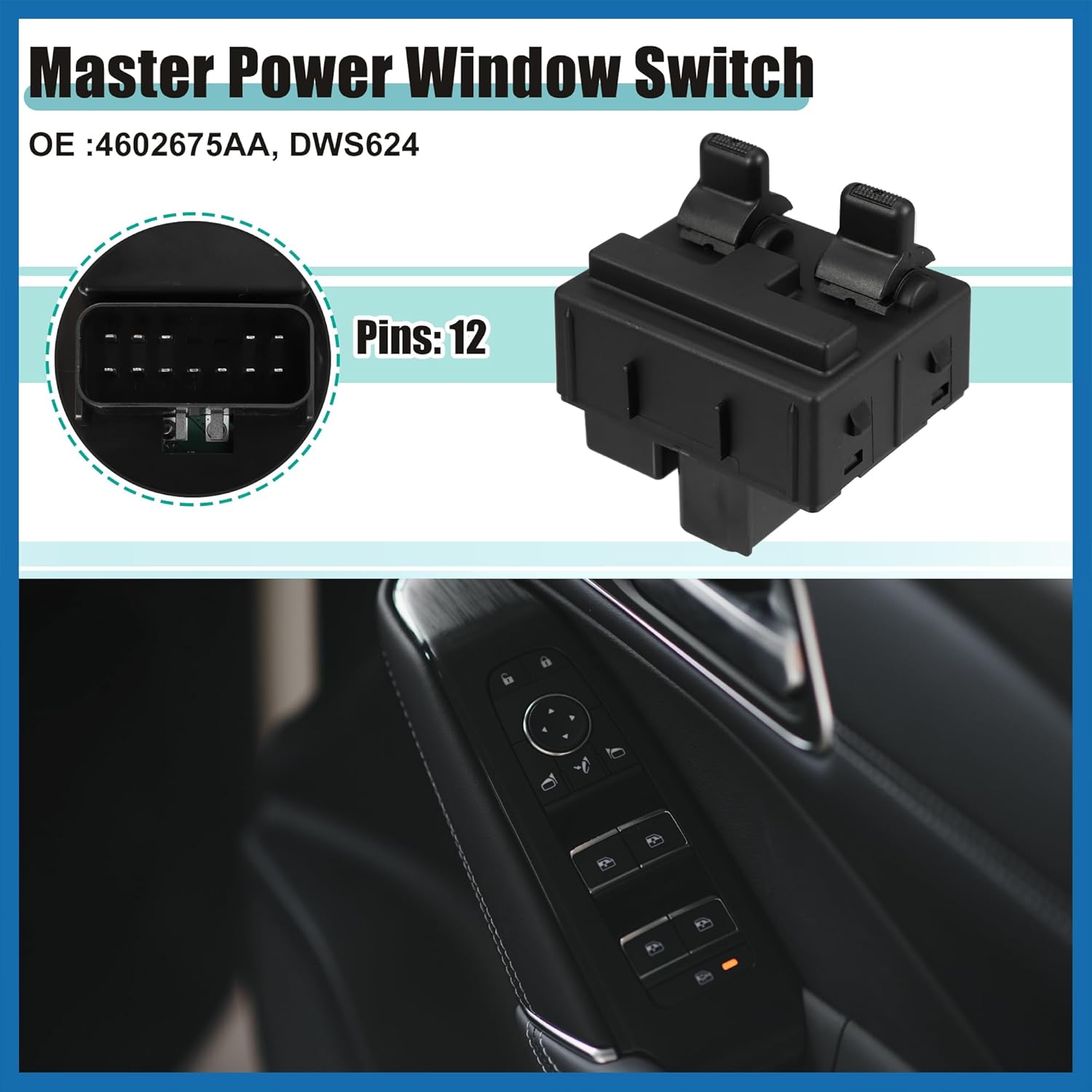 Power Window Switch No.4602675AA with Tool Window Control Switch for Jeep Wrangler 2 Door 2007 2008 2009 2010