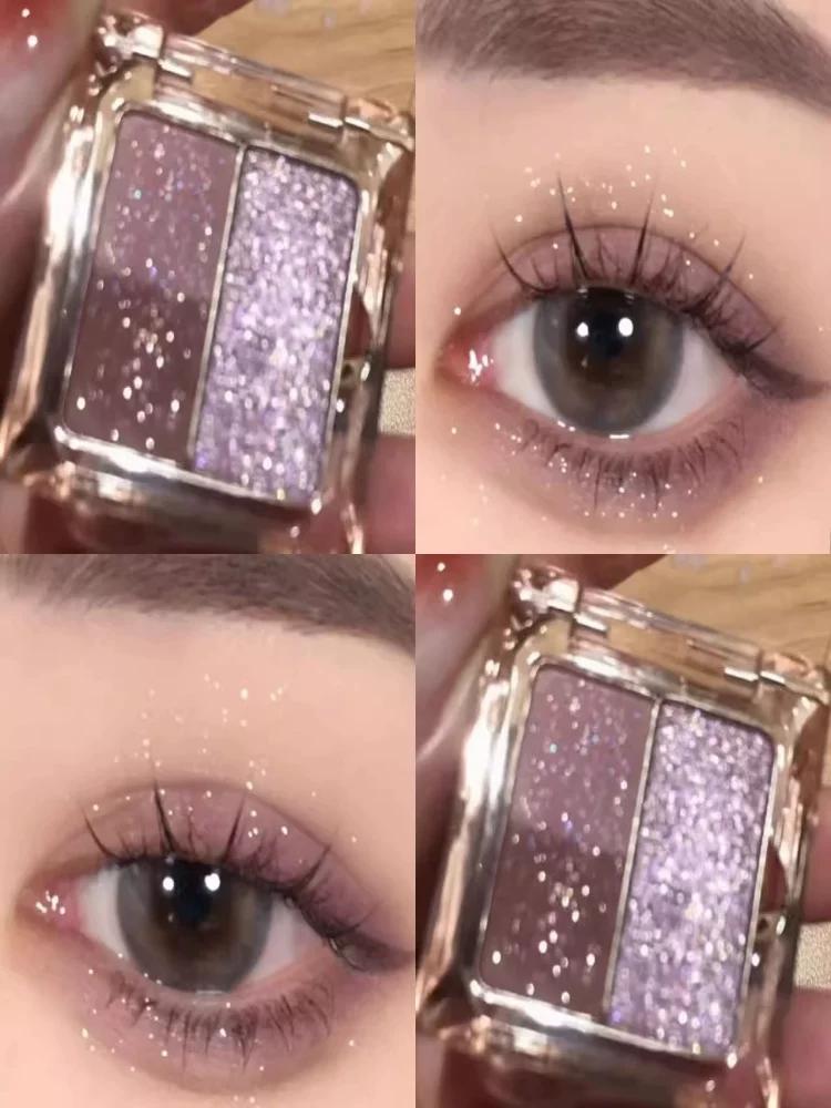 Ice Grape ~ Magenta Eyeshadow Plate Ins Small Cute New Portable Cheap Student White Shimmering Powder Pearl Sequins Waterproof