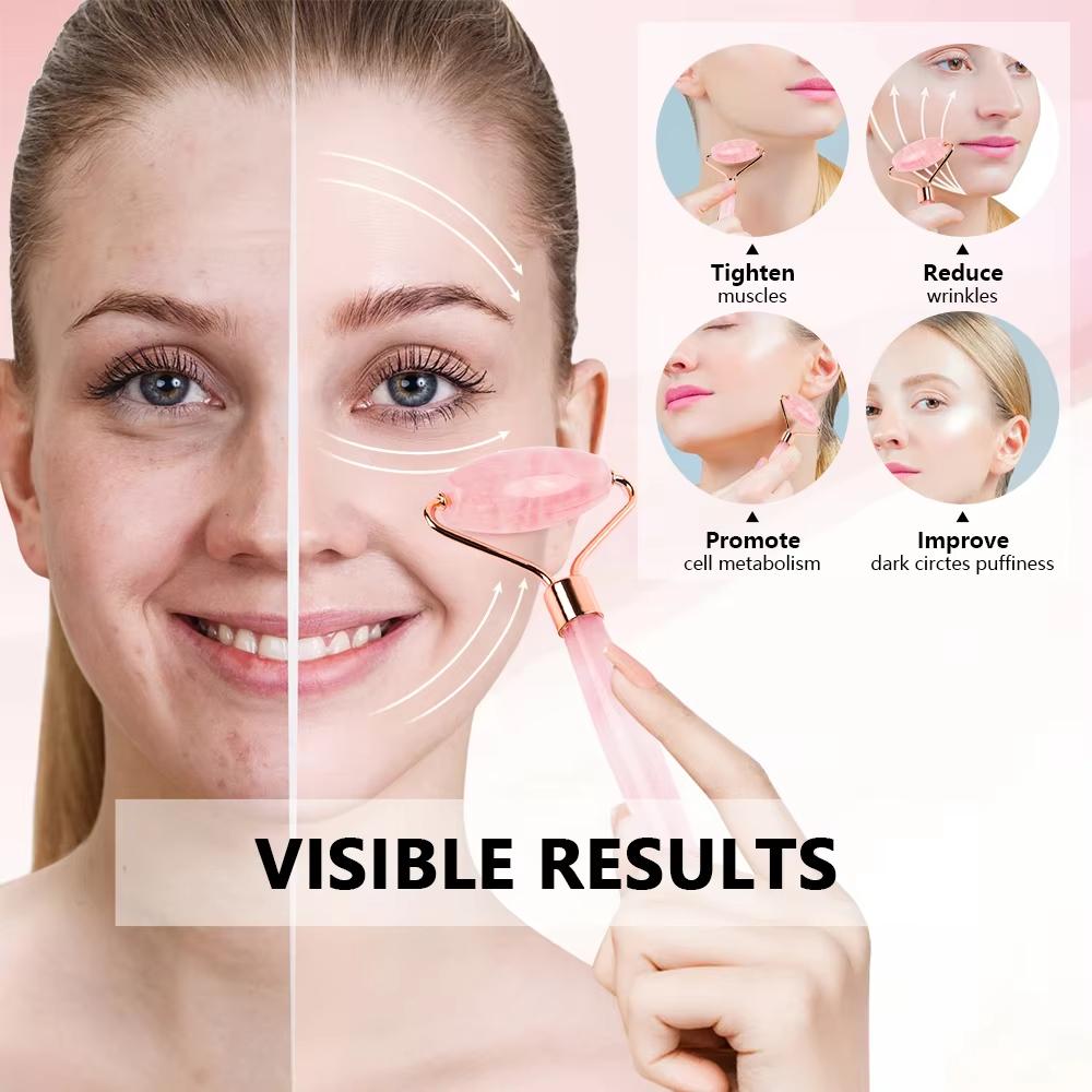Cuarț trandafir natural Jad Roller Gua Sha Set Facial Body Massager Roller Jad Stone Set Masaj Set Face Lifting Beauty Masaj Instrumente