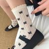 4 Pairs Women Polka Dot Bow Mid Tube Socks Summer Thin Lightweight Breathable Flower Border Sweet Girly Heart Pile Long Socks