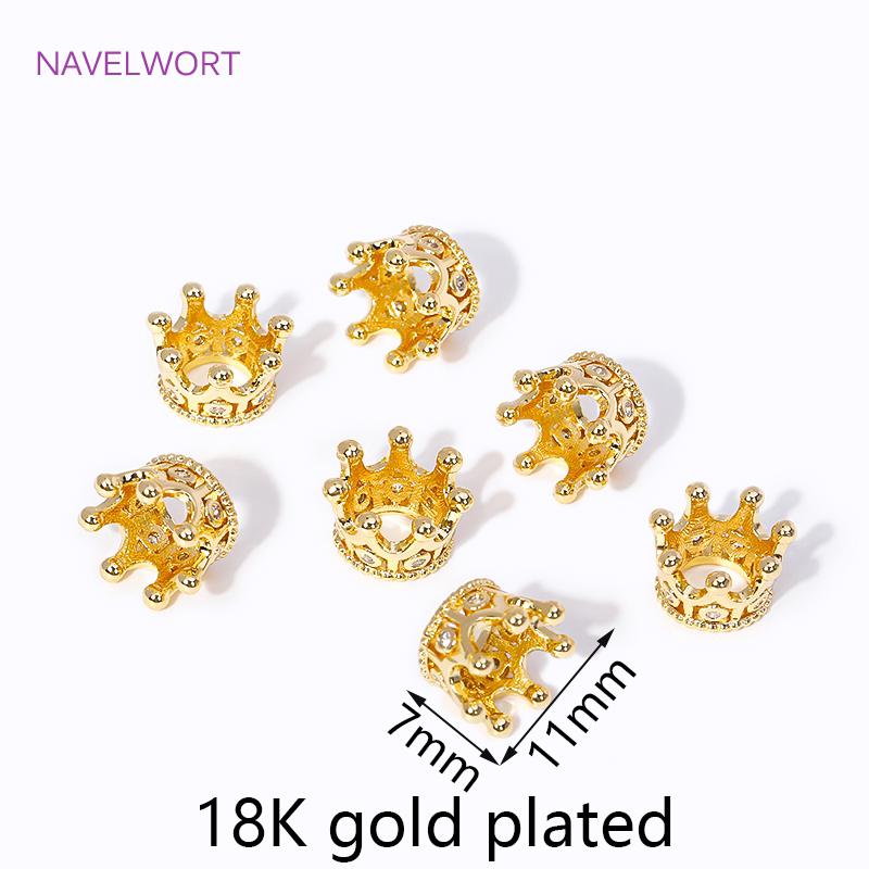 18K Gold Plated Brass With Zircon Crown Shape Spacer Beads Separators For Jewelry Making DIY Bracelet Beading Accessories