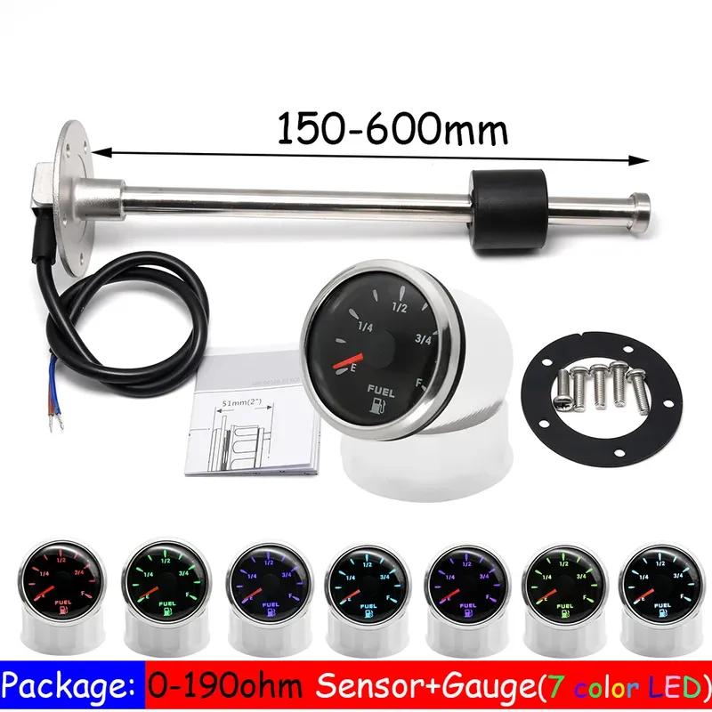 Car Boat Fuel Level Sensor for 0~190 ohm Fuel Level Gauge with 7 Color LED 150-600mm Fuel Sending Unit Oil Tank Indicator