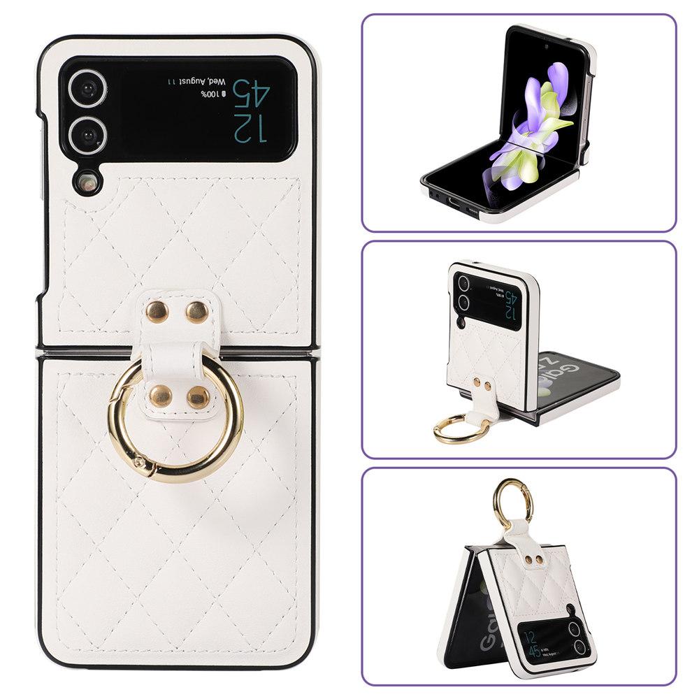 Leopard Print Ring Phone Case For Samsung Galaxy Z Flip 7 6 Flip 5 Flip 4 3 Rhombic Leather Cover Coque