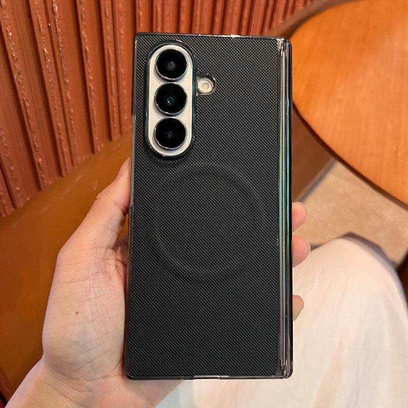 Suitable for Samsung Zfold7 Magnetic Suction Mobile Phone Case Fold6 Double-sided Central Axis Anti Fall Business Litchi Leather Pattern