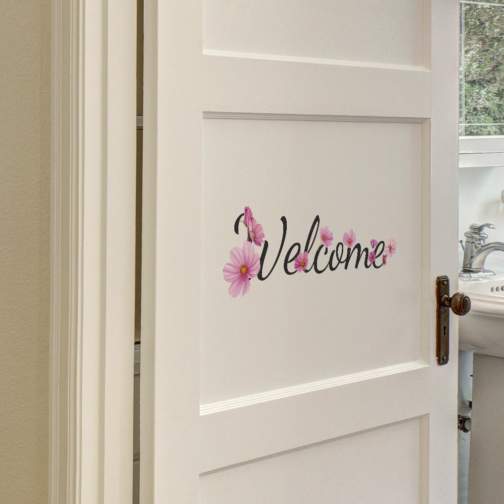Pink Flower Bedroom Study Door Stickers for Home Background Beautification