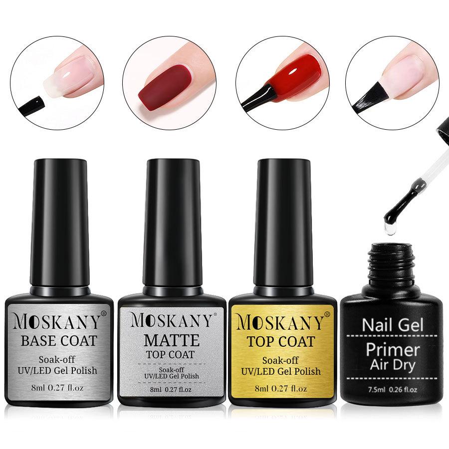 Nail Art Gel Set: No Wipe Top & Base Coats, Matte Top, Bonding Agent