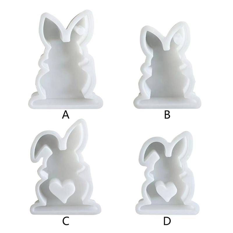 Easter Rabbit Candle Molds Heart Rabbit Silicone Mould DIY Handmade Cake Chocolate Epoxy Baking Mould for Valentines Day