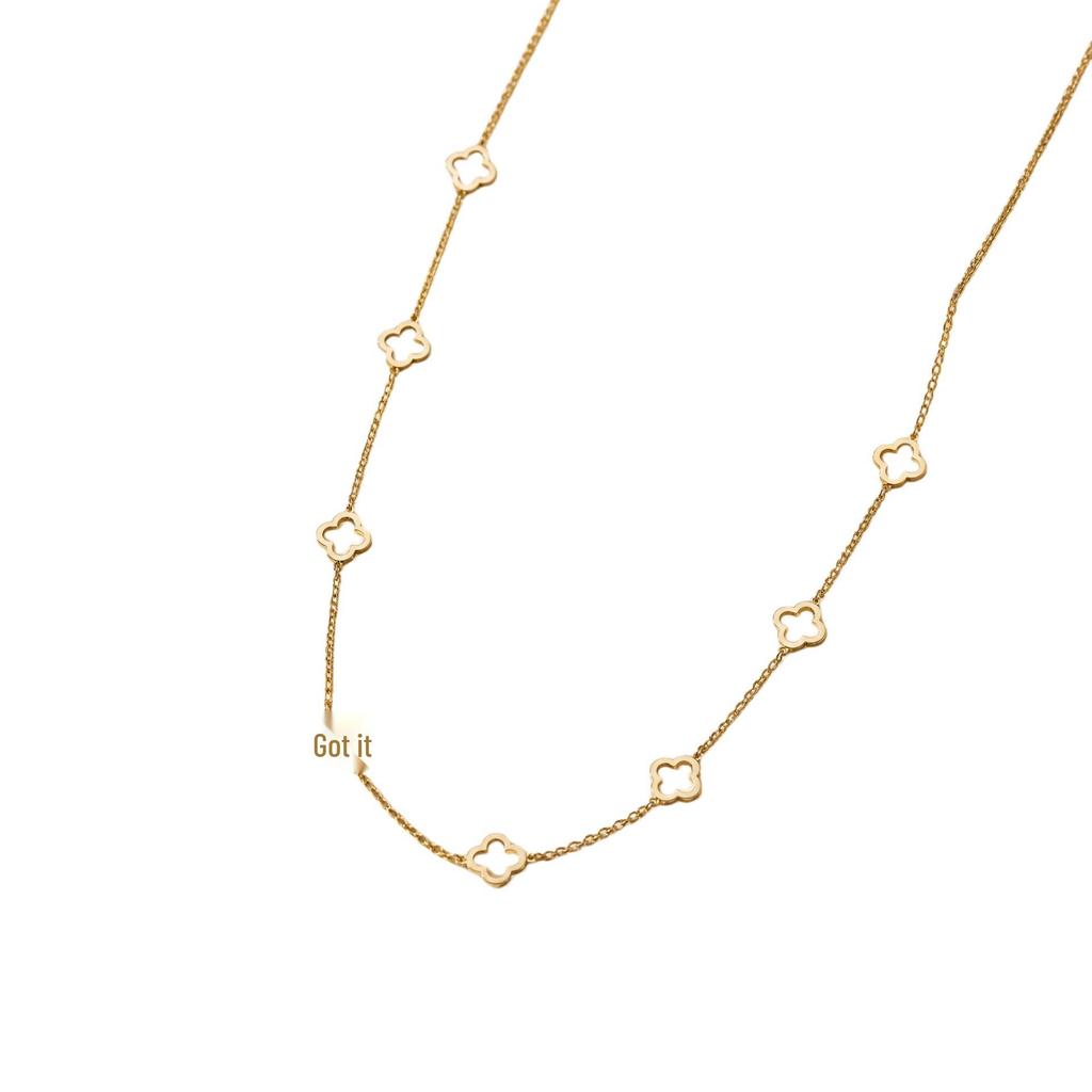 European & American Titanium Steel Hollow Four-Leaf Clover Necklace - Light Luxury, Colorfast, Versatile Thin Chain for Women