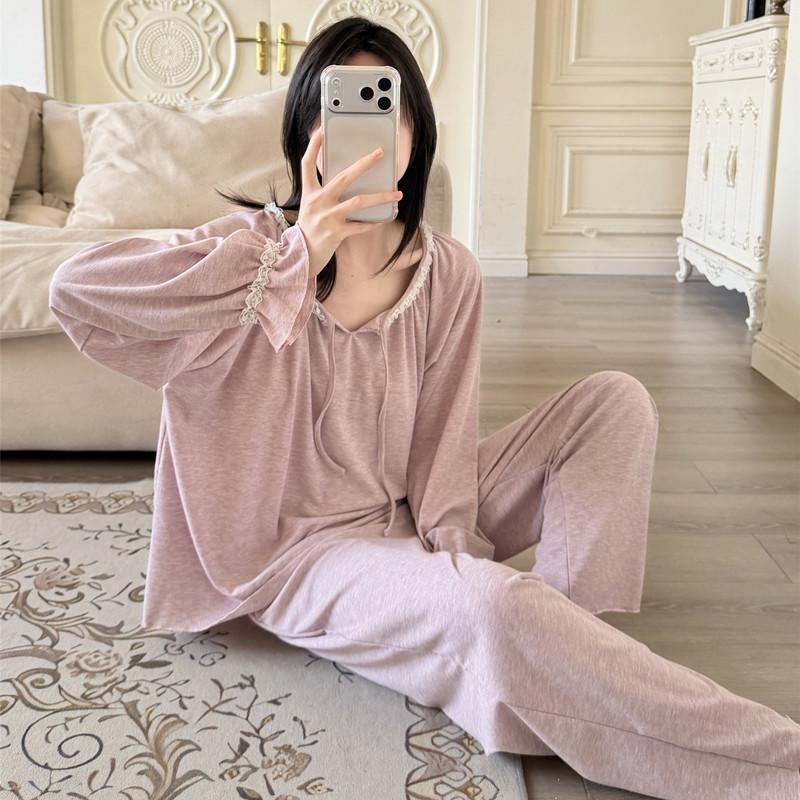 Set Pigiama da Donna Primavera/Autunno 2026 con Imbottiture sul Seno, Maniche Lunghe, Cotone Colorato, Casual Ampio Abbigliamento per la Casa.