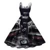 Women's Halloween Printed Off-Shoulder Spaghetti Strap Dress for Party and Costume