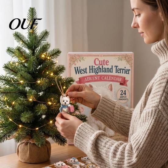 Holiday Decoration Accessories 24 Days Cute Dog Advent Calendar 2026, 2D Acrylic Puppy Ornaments Christmas Tree Hanging Countdown Calendar,