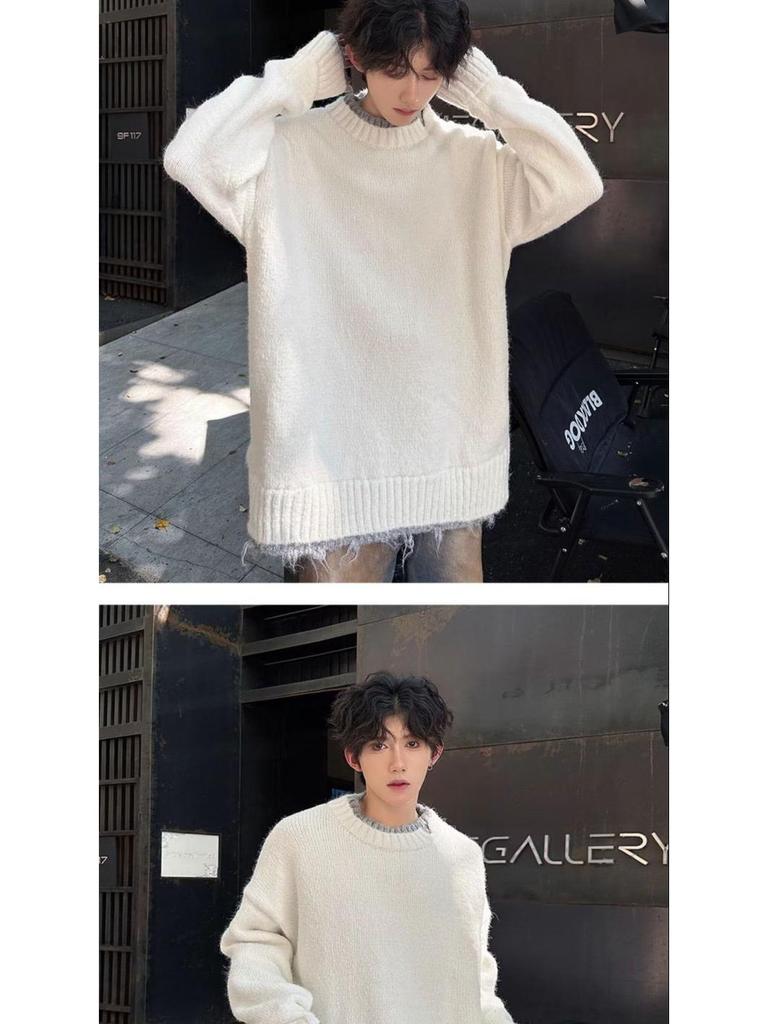 2024 Koreanischer Stil Herren Locker Zweiteiliger Look Rundhals Pullover - Hochwertige Strickware für Paare