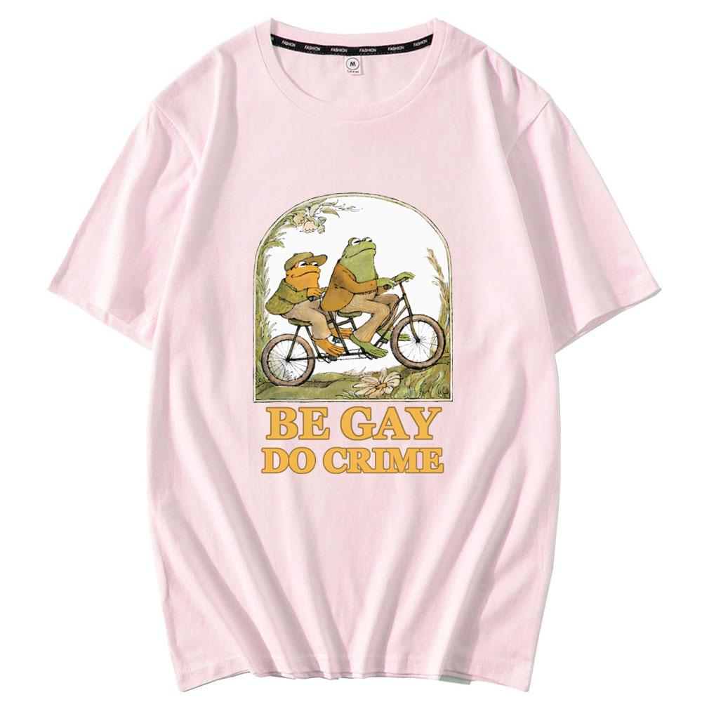 Harajuku Print Ride Bike Frog T-shirt Men Spring Summer Short Sleeve Female Black Basic Street Clothing Male Casual Loose Tshirt