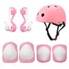 7pcs Skiing Protective Gear Extreme Sport Helmet Knee Wrist Pad Handguard (Pink)