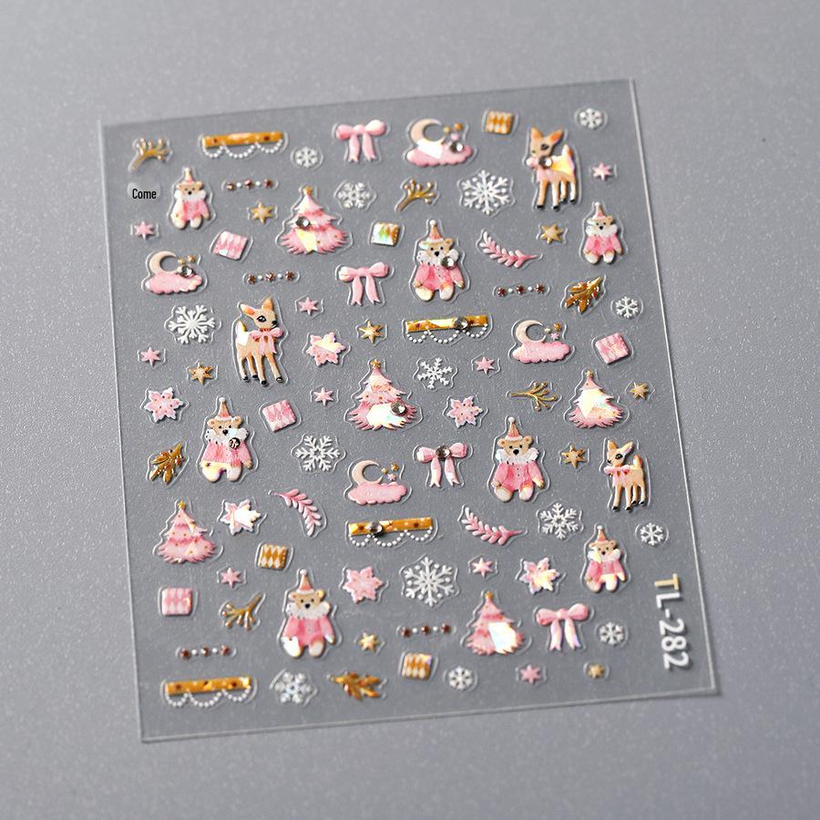 

TENSOR Рождественская серия Розовый медведь Самоклеящиеся наклейки для ногтей TL-282