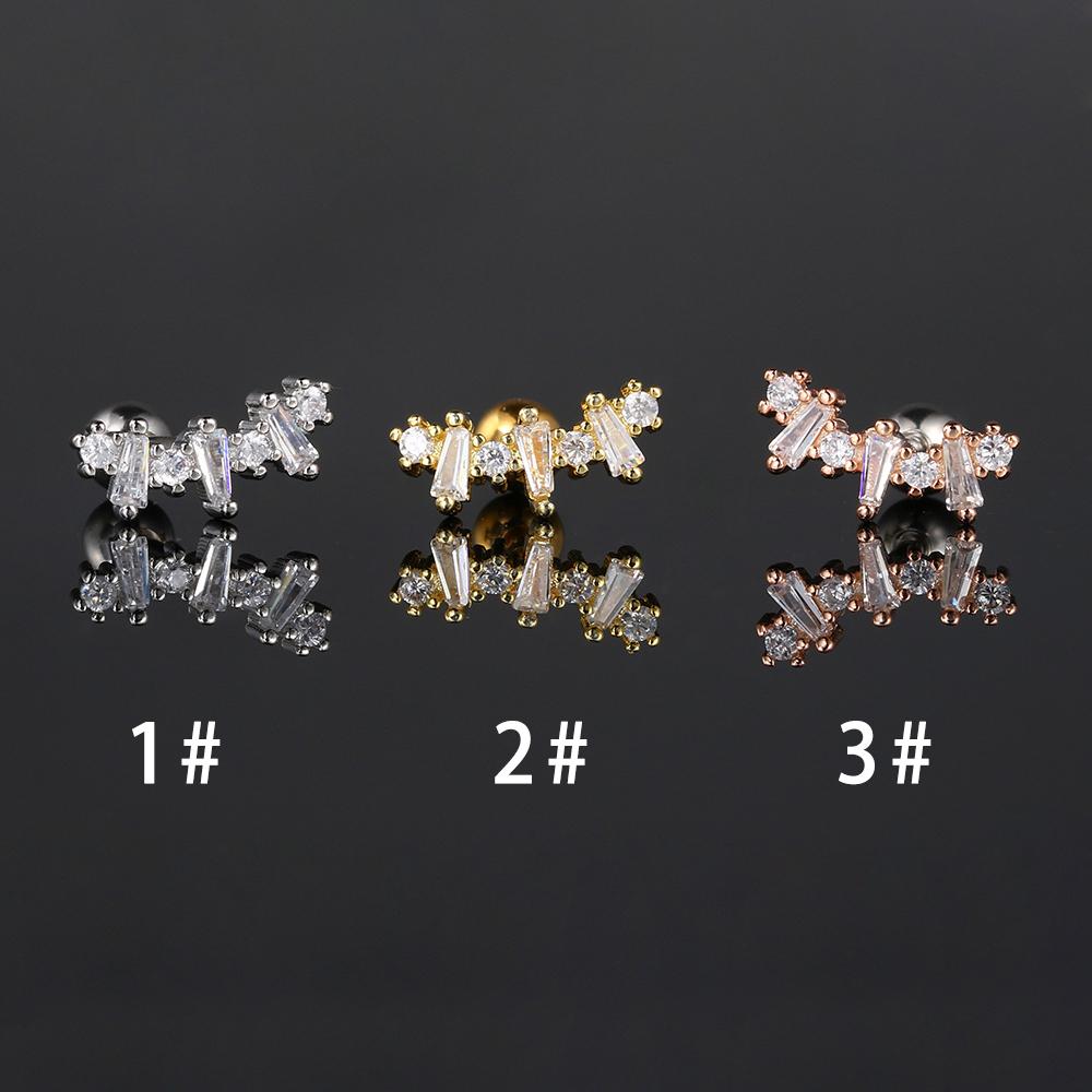 Long Strip Earrings for Women Piercing Daith Rook Zircon Geometric Silver Color Ear Accessories Screw Stud Helix Jewelry Gifts